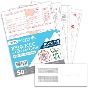 Blue Summit 50 1099 NEC Forms 2025 Software, Tax Right Software 2025 1099 Nec, Designed for QuickBooks and Accounting Software, TaxRight, 3 1096 Forms, and 50 Self Seal Envelopes Included