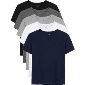 5 Pack Boys Shirts Short Sleeve Shirts for Boys Cotton T-Shirts Kids Toddler Tshirts Tees Clothes Summer Tops (Black, Dark Gray, Navy Blue, Light Gray, White) 3T