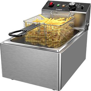 Electric Deep fryer Single Tank Deep Fryer with Basket Capacity 10L(10.5QT) Electric Countertop Fryer Stainless Steel Deep Fryers for Restaurant Home Use, 1700 Watts, 110V (10L)