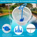 Saillong 2 Pack 8" Pool Skimmer Basket for Inground Pool with 2 Blue Skimmer Basket Handle and 1 Stainless Steel Hook, White Universal Pools Filter Baskets Skimmers for Debris Removal, Keep Hand Clean