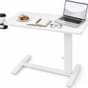 31" Adjustable Overbed Table with Wheels, Pneumatic Height Adjustable Bedside Desk, Rolling Laptop Desk for Bed, Sofa & Recliner, Mobile Standing Computer Workstation for Home & Hospital, 31.5"x15.75", 31.5 x 15.75 x 25.59-35.43 inches