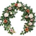 Ling's moment 5FT Terracotta Artificial Flower Garland Rust Rose Leaves Floral Garland Ivory Orange Arch Flowers Vine for Wedding Party Backdrop Decor Mantel Home Table Centerpieces Wall Decorations