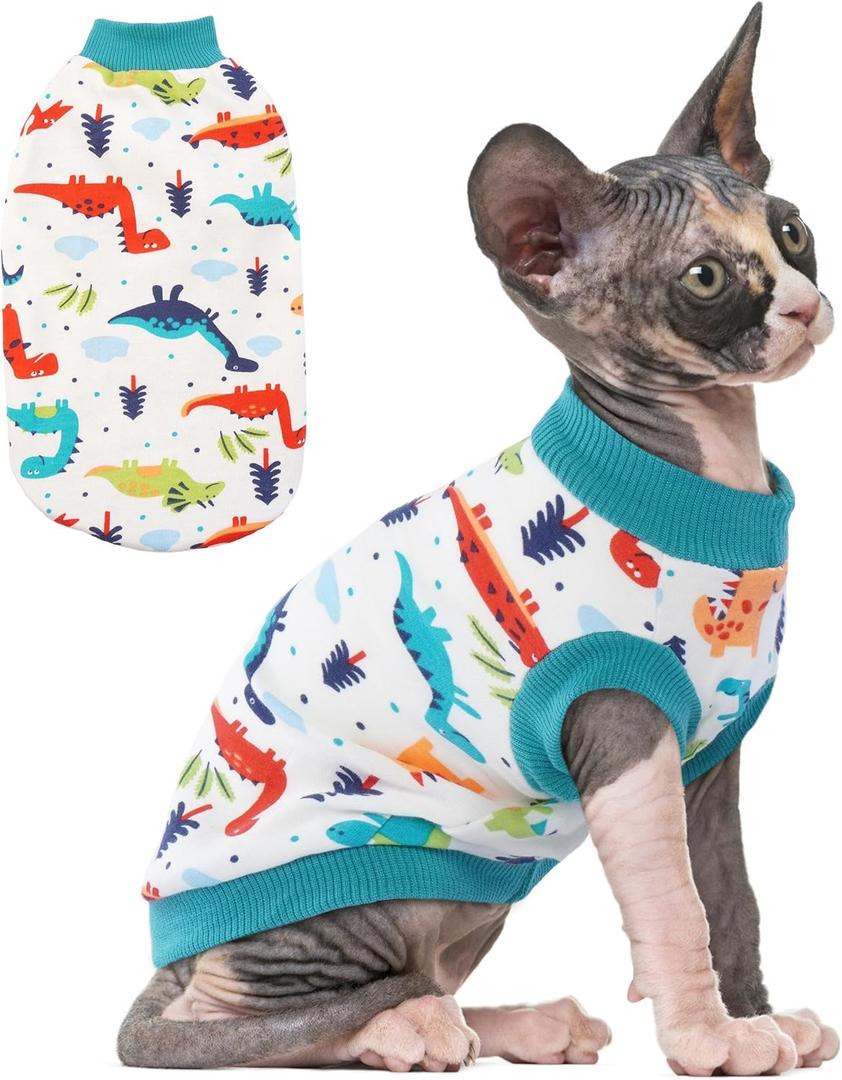 PUMYPOREITY Sphynx Cat Clothes - Stretchy Sweater, Soft Hairless Shirt, Pullover Pajamas, Turtleneck for Sphynx Cornish Rex, Devon Rex - Blue, M