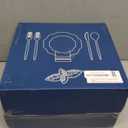 WDF 175Pcs Blue Plastic Plates - Heavy Duty Baby Blue Plates Disposable - 25Guests Plastic Dinnerware Ideal for Parties/Wedding/Baby Shower/Easter (Bule and Gold)