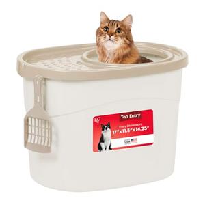 IRIS USA Top Entry Cat Litter Box, Hooded Privacy, Large, Beige