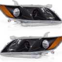 2007 2008 2009 Toyota Camry Headlights Assembly for 2007-2009 Camry Black Housing Amber Reflector Replacement Driver and Passenger Side