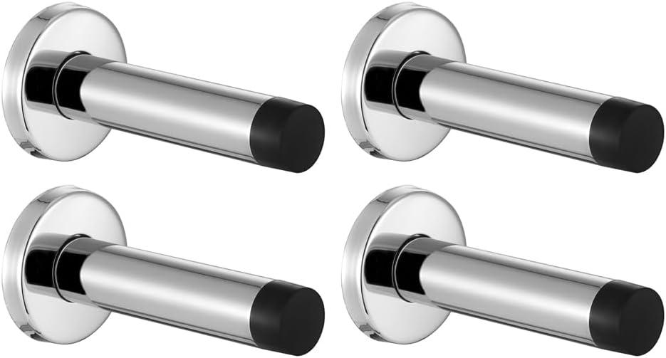 JQK Door Stopper Chrome, 304 Stainless Steel Thicken 1mm Sound Dampening Door Stop Bumper Wall Protetor 4 Pack, Polished Chrome, DSB5-CH-P4 (Chrome & Black Tip)