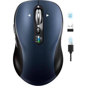 Bluetooth Wireless Mouse for Laptop,USB+BT×2,USBC Charging,Quiet Multi Device Mouse,Metal 4Way Super Scrolling,± 3200 DPI,10 Button,Plug&Play,Ergo Computer Cordless Mice,for iPad/Tablet/Mac/PC/Phone