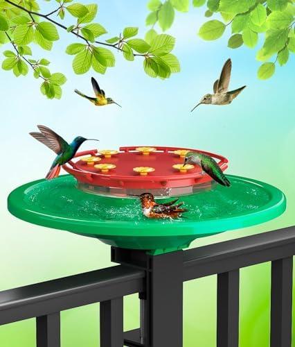 NeepeCiko Hummingbird Feeders for Outdoors, Big Ant Moat Perch with 8 Bee Guard Feeding Ports, Adjustable C-Clamp Stand, 13 oz Hummingbird Feeders for Outside Garden Yard