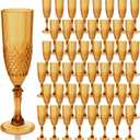 Plastic Champagne Flutes, Champagne Glasses Bulk, Reusable Unbreakable Acrylic Wine Glasses Goblets for Weddings Bachelor Parties Toasting Bridal Shower (48,Amber)