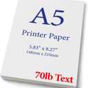 Premium A5 (8.3"x 5.83") Printer Paper - 70lb Text (105 gsm) Bright White Paper (100 Sheets)