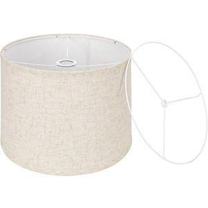 Beige Drum Lamp Shade, 13" Top x 13" Bottom x 10" High, Two Different Top Rings (Spider and UNO Fitter), Lamp Shade for Table Lamps Floor Lamps, Natural Linen Lampshade Replacement, Assembly Required