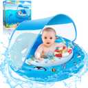 Baby Pool Float with Canopy UPF50+ Sun Protection, Inflatable Kids Pool Floats with Toy Play Console for Baby 6-36 Months, Infant Swimming Float with Adjustable Safety Seat for Boys Girls (blue)