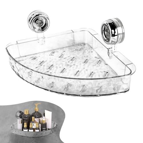 Clapery Corrugated Suction Cup Storage Holder, Triangle Suction Cup Shower Shelf, No Drill Wall Mount Organizer with Extra Strong Suction, Transparent Corner Shelf for Bathroom, Kitchen, Glass(suction cups not included)