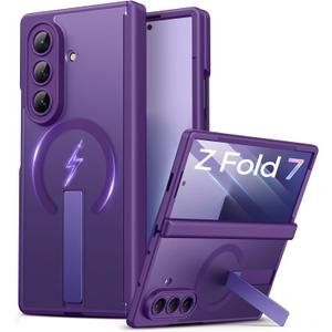 Vihibii for Samsung Galaxy Z Fold 7 Case with Stand & Front Screen Protector & Lens Hinge Protection, Compatible with MagSafe, Military Grade Rugged Phone Cover Case for Galaxy Z Fold 7, Dark Purple