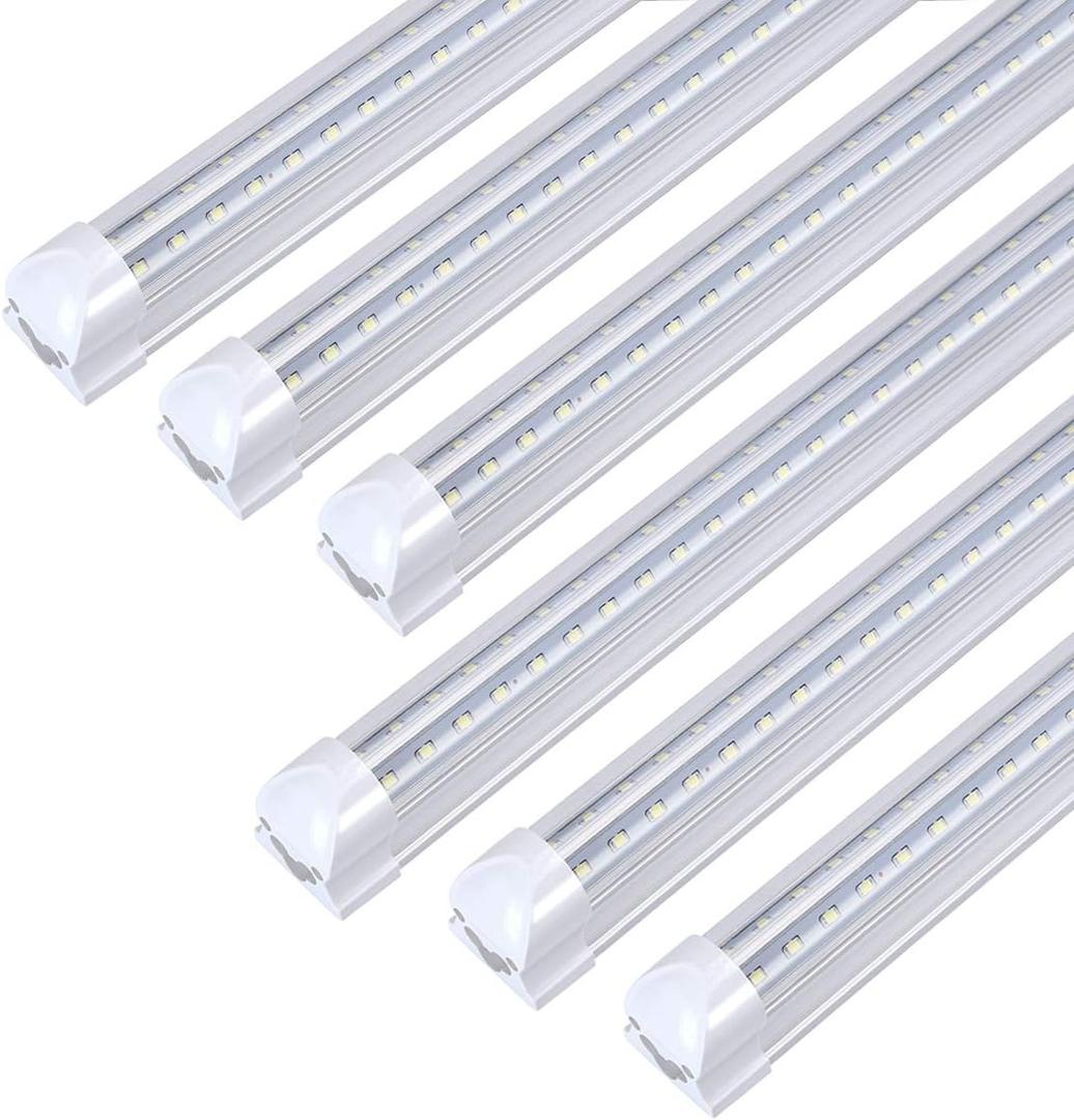 TRLIFE 8FT LED Light Fixtures 72W, 8FT LED Shop Light 5000K Daylight White Dual Side T8 V-Shape Integrated 8 Foot Tube Lights(150W Fluorescent Light Equivalent), 8640Lm, Clear Cover (6 Pack)
