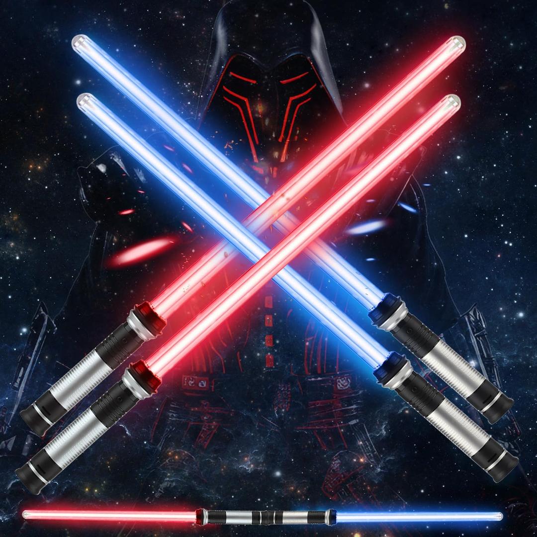 TOY Life Light Up Saber 4 Pack Telescopic Extendable and Collapsable Sword 2-in-1 LED Sound FX Light Up Sword for Kids Costumes Connects at Base to Become Double Bladed Saber Staff