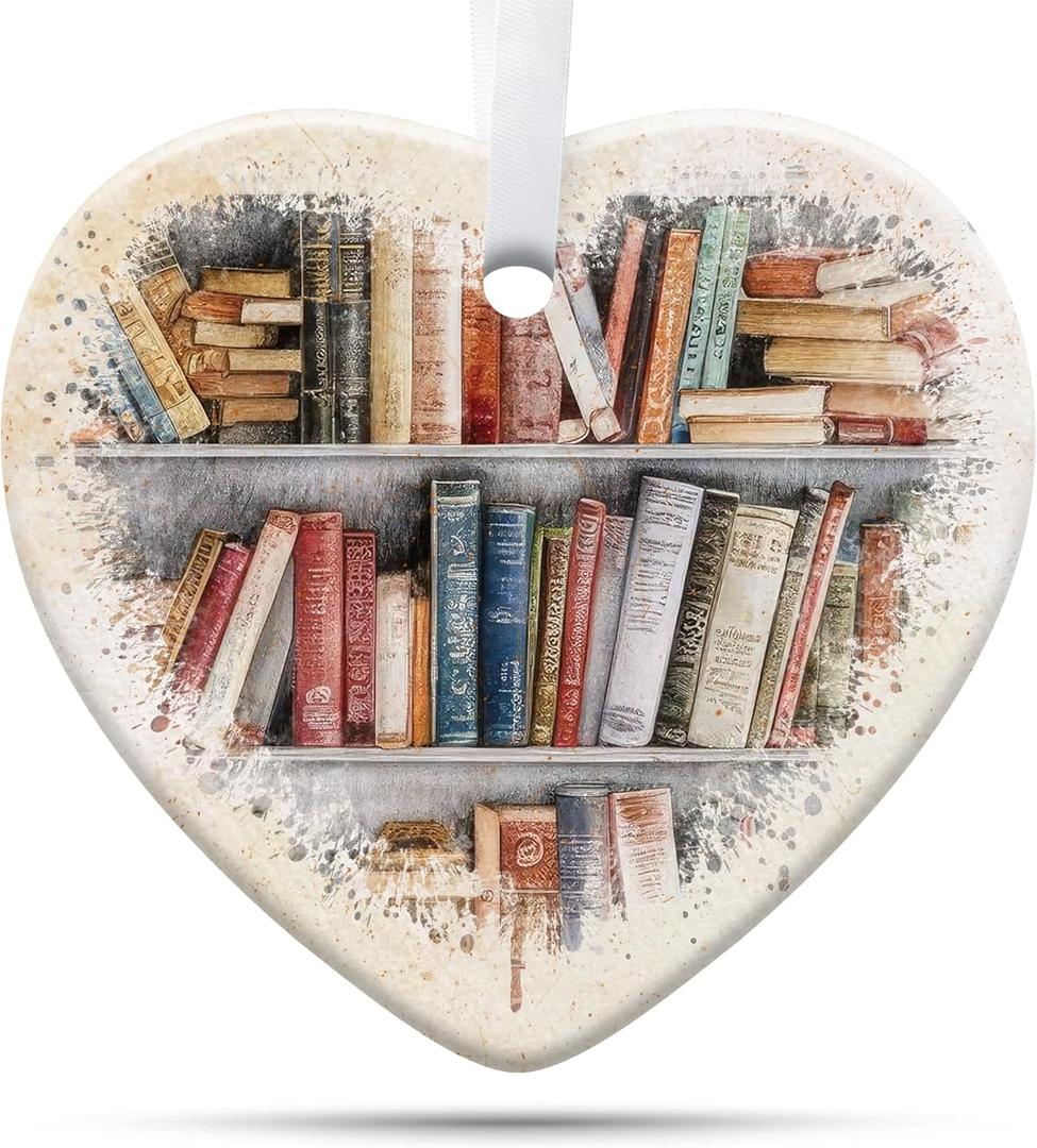 2 x Book Lovers Gifts, Book Ornament for Christmas Tree, Book Lover Christmas Ornaments, Ceramic Ornament (Book)