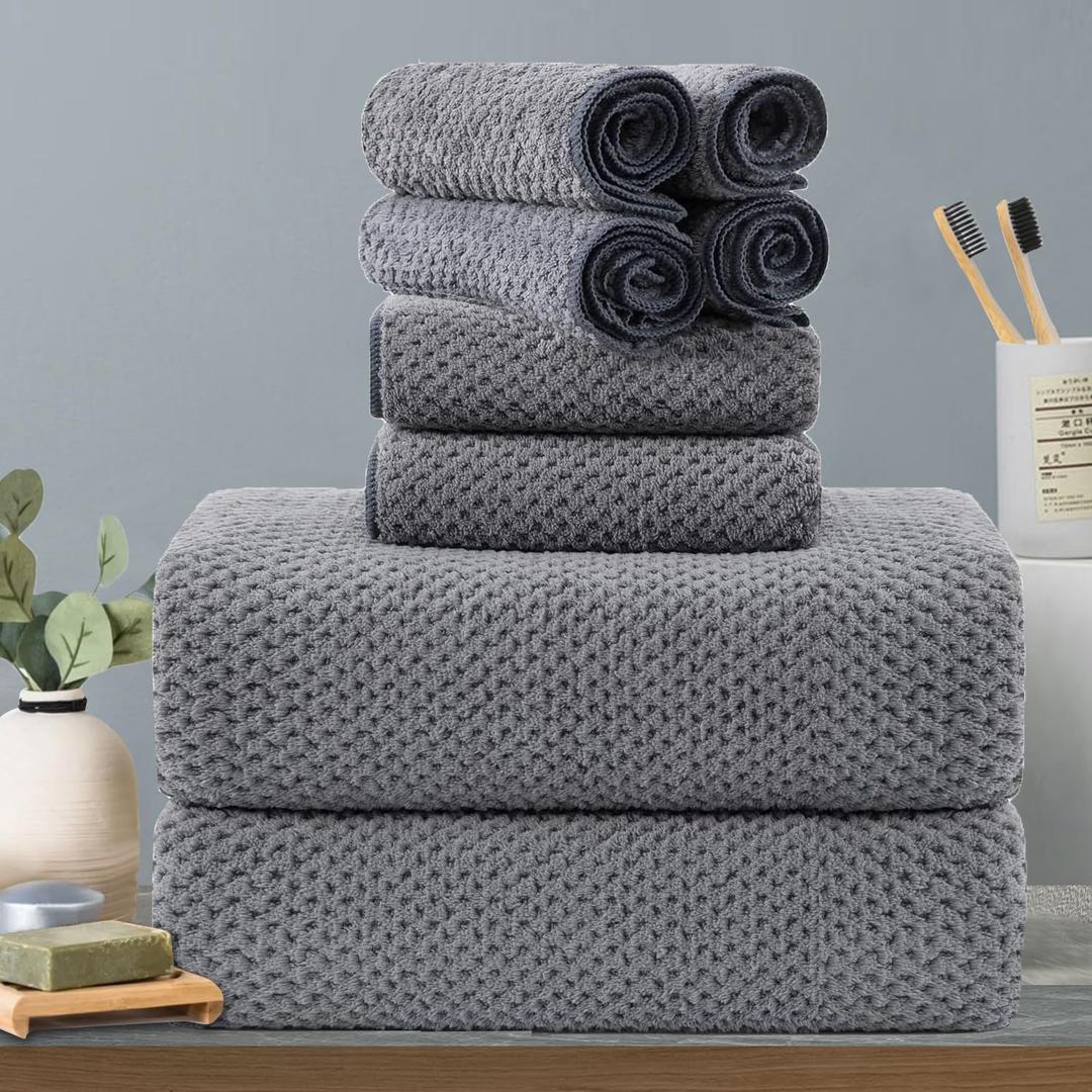8-Piece Gray Bath Towels Set,2 Oversized Large Bath Towels Sheet,2 Hand Towels and 4 Washcloths - 600 GSM Soft Luxury Towel Set,Highly Absorbent Quick Dry Towel Collection for Bathroom,Hotel and Spa