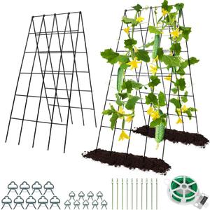 Cucumber Trellis for Raised Bed, Rifny 16.5 x 40 Inch Metal Trellis for Climbing Plants Outdoor with Plant Clips Twist Ties, Garden Plant A-Frame Trellis for Vegetable Pea Tomato (Black, 2 PCS)