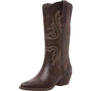 Cowboy Boots for Women Cowgirl Mid Calf Western Boots Embroidered Stitched Pointed Toe Chunky Block Heel Brown Red Black US5-11 (10)