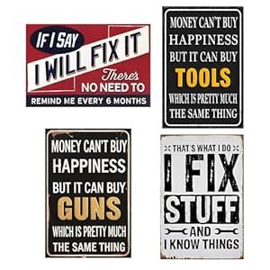 4-Pack Man Cave Signs 12x8 Inch Tin - Vintage Metal Wall Decor Set; Funny Garage Signs for Men with Pre-Drilled Holes