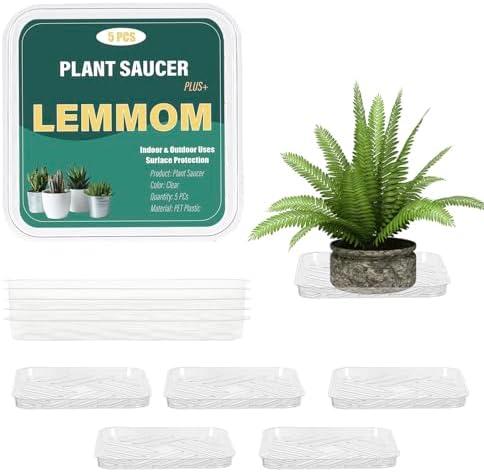 LEMMOM 4 Pack 10 inch Square Clear Plastic Plant Saucers, Durable Sturdy Plant Drip Trays for Pots to Collect Water