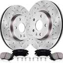 Front Drilled and Slotted Brake Pads and Rotors Kit Ceramic Automotive Replacement Brake Kits Vented 12.64 Inch Compatible for Buick GMC Chevy Equinox Impala Malibu 2010-2020 (10 Pcs)