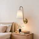 Elegant Design Minimalist Sconce with Linen Shade - Damp Rated in Brass or Plated Steel, Bedroom Wall Light Sconces, Modern Bathroom Sconces, 6" W x 9" D x 16.5" H (Brass)