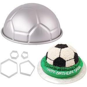 9 Inch 3D Full-size Soccer Ball Aluminum Baking Pan with 4Pcs Hexagon Pentagon Cookie Cutter, Football Shape Metal Cake Pan Mold Boy's Birthday Sports Party Cake Bakeware Supplies