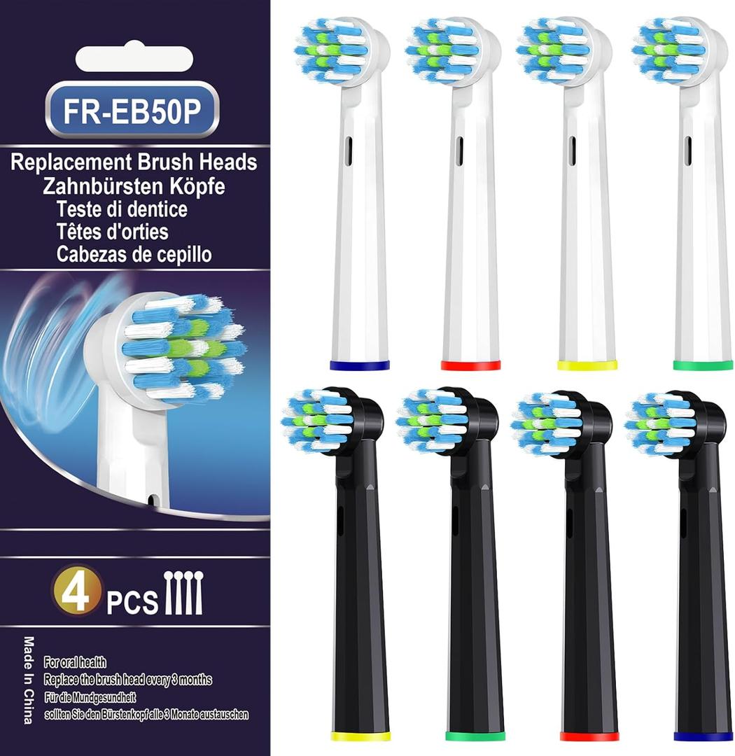 Replacement Toothbrush Heads Compatible with Oral B Pro 1000 Electric Toothbrush,Professional Clean,Gentle on Gums, Brush Head Refills for Genius/Smart/Vitality Series,8 Count (Black and White)