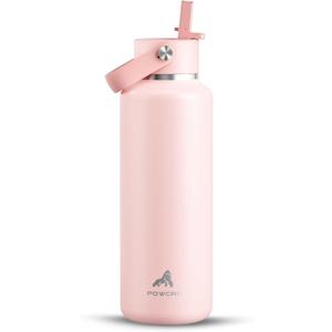 POWCAN 18 oz Water Bottle Insulated: Leakproof, Cold for 24H, CupHodler Friendly, Lid with Straw and Handle, Lightweight, Stainless Steel Water Bottle Kids for Camping, Gift for Girls (Cotton Candy)