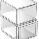BINO | Clear Stackable Storage Drawers, Medium - 2 Pack | Clear Storage Drawers with Built-In Handles | Durable Plastic Organizer Drawer | Modular Stackable Drawer Acrylic Organizer