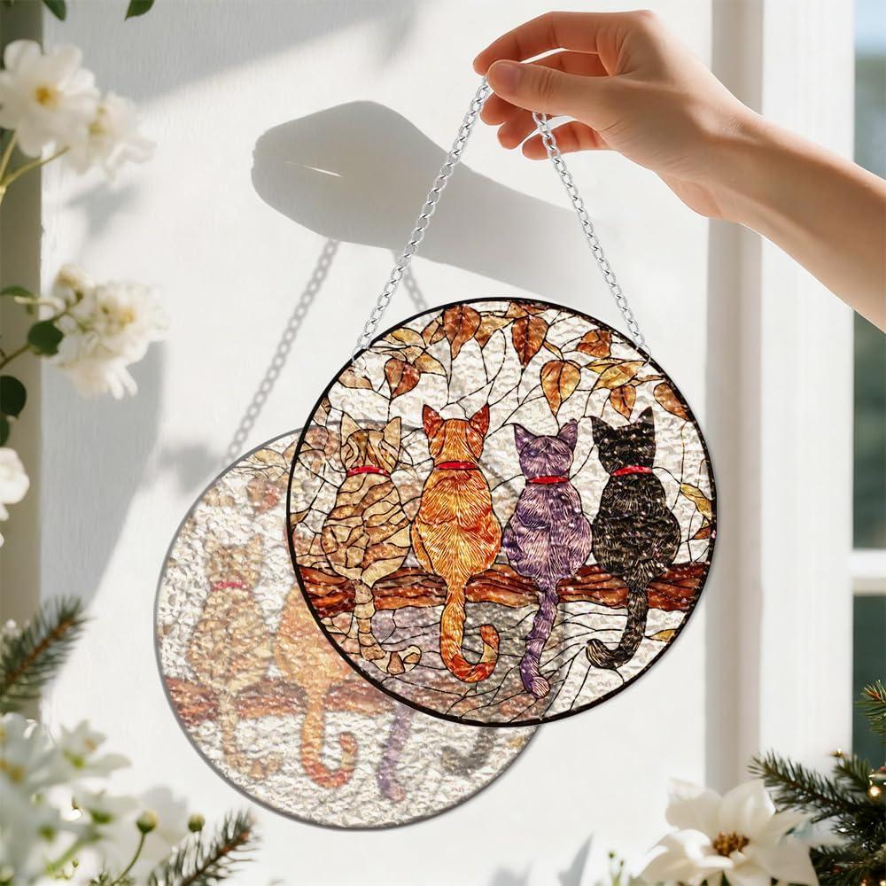Acrylic Suncatcher Window Hanging, Cats Sun Catcher Rainbow Indoor Window Decoration for Living Room Bedroom, Unique Gift for Mom Wife & Friends, 7.87 inches