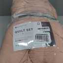KASENTEX Velvet Oversized California King Quilt Set 112"x106", Luxury Lightweight Geometric Stitched bedspreads Coverlet King Size Oversized with 2 Pillow Shams, All-Season Quilt Set, Pink Brown