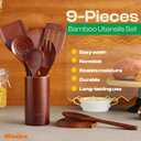 Riveira Set of 9 Premium Brown Bamboo Cooking Utensils - Bamboo Utensils for Cooking - Non-Toxic Utensils - Wooden Kitchen Set for Non-Stick Cookware