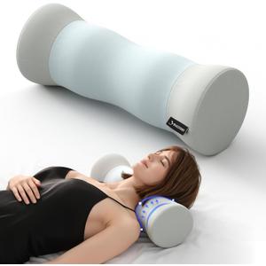 Neck Roll Pillow - Memory Foam Round Neck Pillow - Ergonomic Cervical Roll Pillow, Breathable & Removable Cover - Multi-Use Bolster Pillow for Neck, Leg, Back, Yoga (Blue Grey), Large