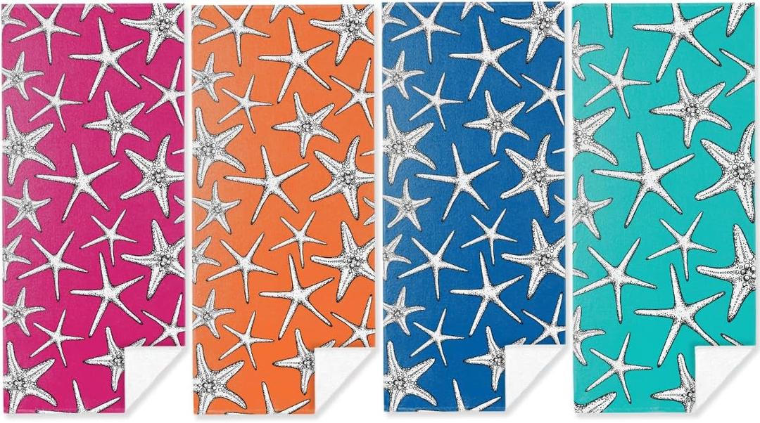 4 Pack Colorful Starfish Beach Towel Microfiber Soft Quick Dry Oversized Swim Towels Beach Accessories Necessities for Pool Camping Travel Girls Trip Weekend Bachelorette Party Favors 32x71 inch
