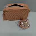 Daisy Rose Quilted Shoulder Cross Body Bag & Detachable Tassel, PU Vegan Leather (Brown)