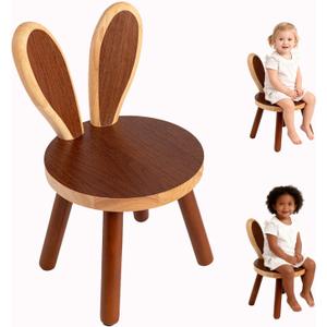 Bunny Chair for Kids 1-4 Years, Wooden Base with Removable Cushion,Anti-Tip Toddler Stool,Baby Nursery Decor Gift,Rabbit Design1pack/Brown (Camel)