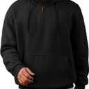 JMIERR Mens Casual Cotton Hoodies Drawstring Quarter Zip Pullover Sweatshirts (X-Large, 00 Black)