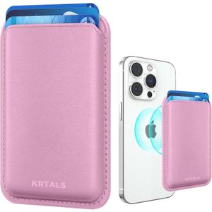 Magnetic Wallet Cell Phone Card Holder for Phone Case with Mag-Safe, Stronger Magnetic RFID Leather Phone Wallet Stick on Series of iPhone 17/16/15/14/13/12 and Pro/Promax, Pink