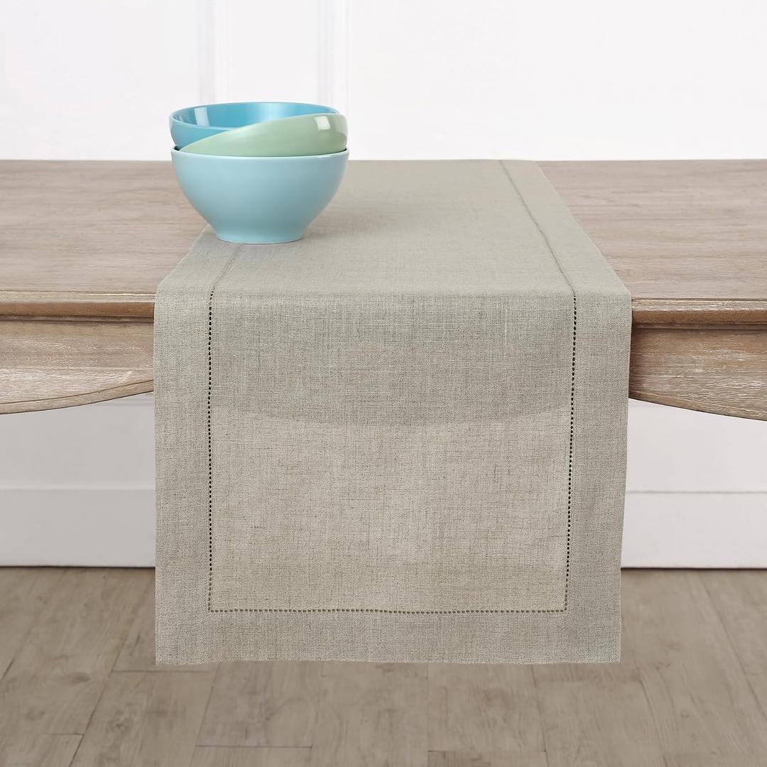 Solino Home Linen Natural Table Runner 72 Inches Long - 100% Pure Linen Hemstitch Table Runner 14 x 72 Inch for Dresser, Dining, Spring, Summer, Mothers Day - Classic Hemstitch
