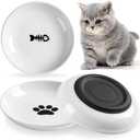 WROSWT Cat Food Bowl,Healthy Ceramic Cat Bowls for Indoor Cats,Anti Whisker Fatigue Cats Dishes Set,Shallow Wide Kitten Plates for Food and Water,Non-Slip Silicone Bottom,3 Pack