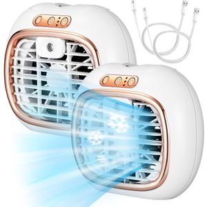 Aurelema 2 pcs Portable Mini Air Conditioners Fan USB Rechargeable Mini Air Cooler 3 Speed Quiet Desktop Cooling Fan for Home Office Tent Bedroom Car