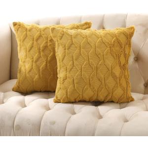 Volcanics Pack of 2 Faux Wool Throw Pillow Covers 20x20 Inches Decorative Farmhouse Velvet Couch Pillow Case Soft Plush Square Boho Cushion Pillowcase, Yellow