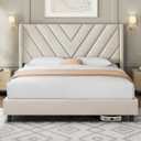 Yaheetech Queen Bed Frame Upholstered Platform Bed with Wing Side/Wooden Slat Support/Tufted Headboard with Wing Side/Mattress Foundation/No Box Spring Needed,Beige Queen Bed