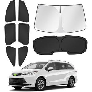 Sunshades for 2021-2025 2026 Toyota Sienna Accessories Windshield Sun Shade Side Rear Window Shade Cover Sun Visor Shield Privacy Protection for Camping Keep Vehicle Cool Black 8PCS