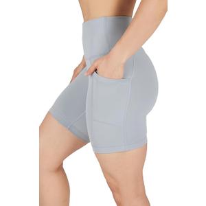 90 Degree By Reflex Womens High Waisted Biker Shorts with Side Pockets Workout Shorts Gray, 8 Inches