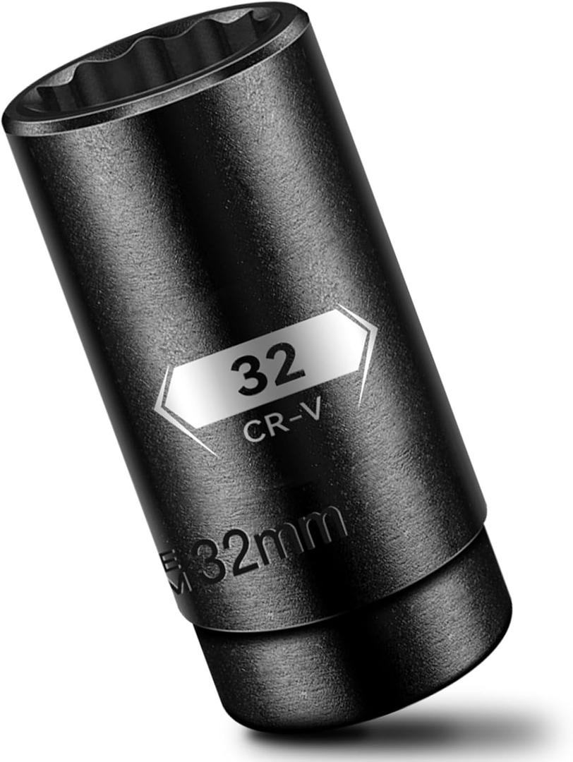 BLACKROBOT 32 mm 12-Point Deep Impact Socket, 1/2 Inch Drive, Metric, Cr-V Steel With Black Manganese Phosphate Coating